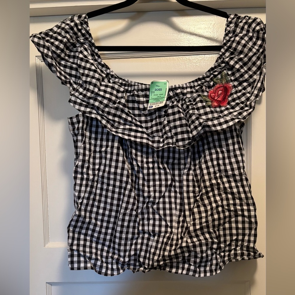 Black and White Gingham Ruffle Top